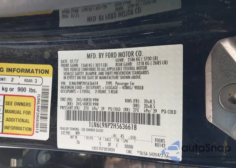 2017 Lincoln Continental Reserve z USA, uszkodzony, nr VIN 1LN6L9NP2H5636618